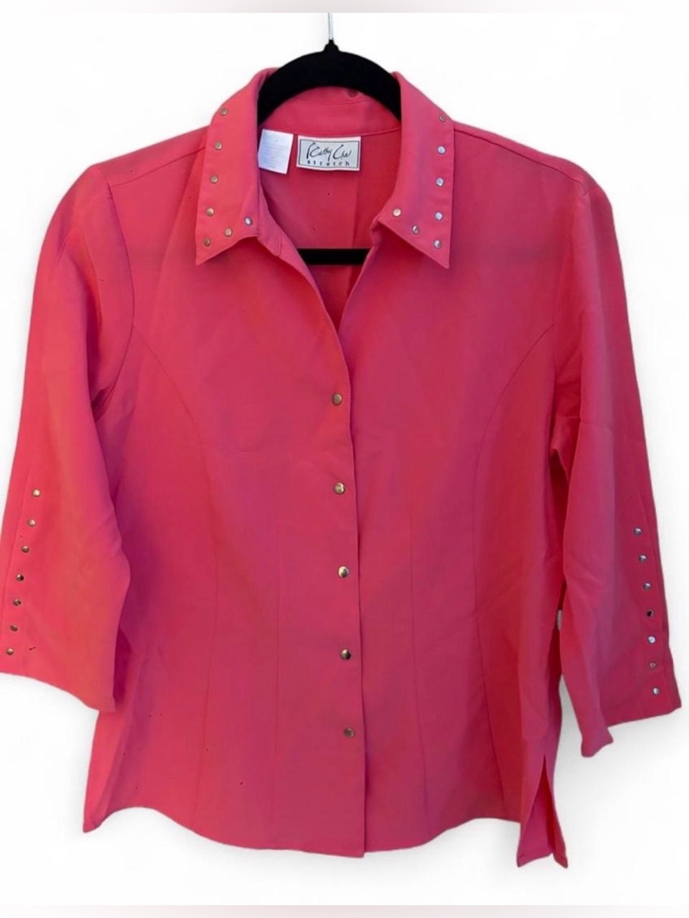 Stud-Trim Coral Button-Down Shirt